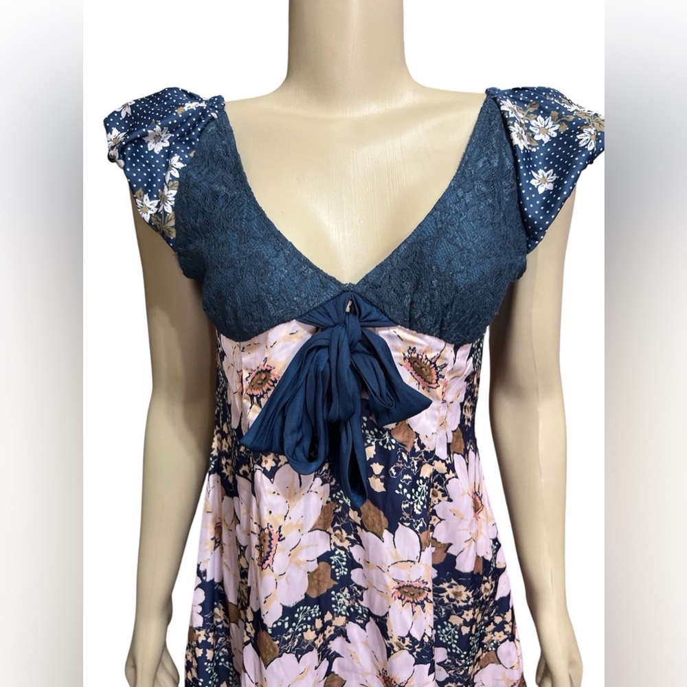 Free People Aurora XS Dress Relaxed Floral A-line Mini Navy Combo NWOT $148 - Picture 4 of 8
